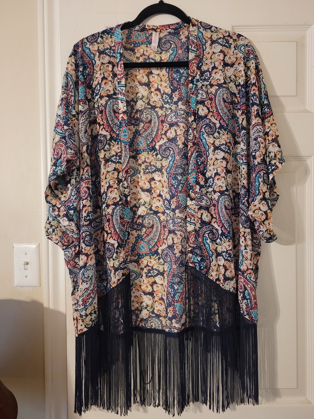 Xhilaration Multicolor Paisley Print Top - Navy, Teal, Orange, Cream